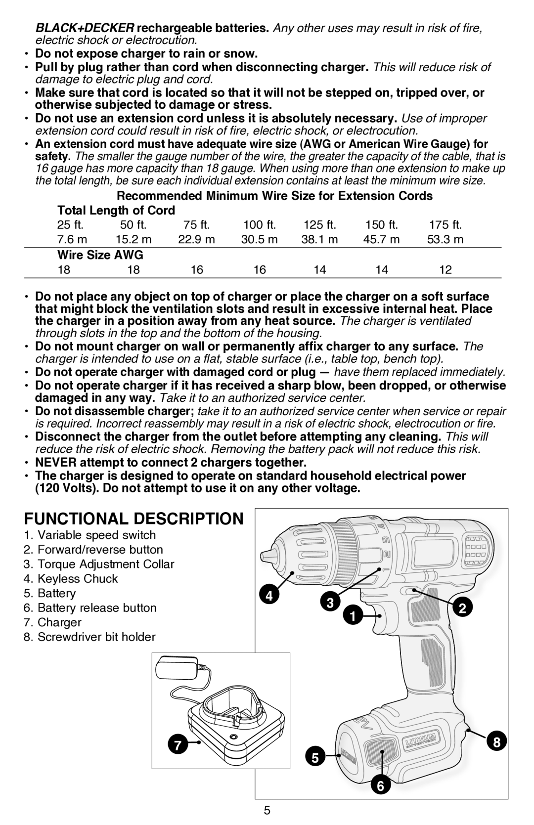 Black & Decker LDX112C-2R, LDX112CR instruction manual Functional Description 